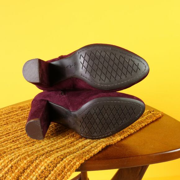 Rialto Faux Suede Purple Heeled Two Toned Color Block Boots, 6M - Picture 4 of 4